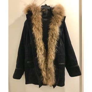 Happy Goat Lucky Adriana Fur Trimmed Coat